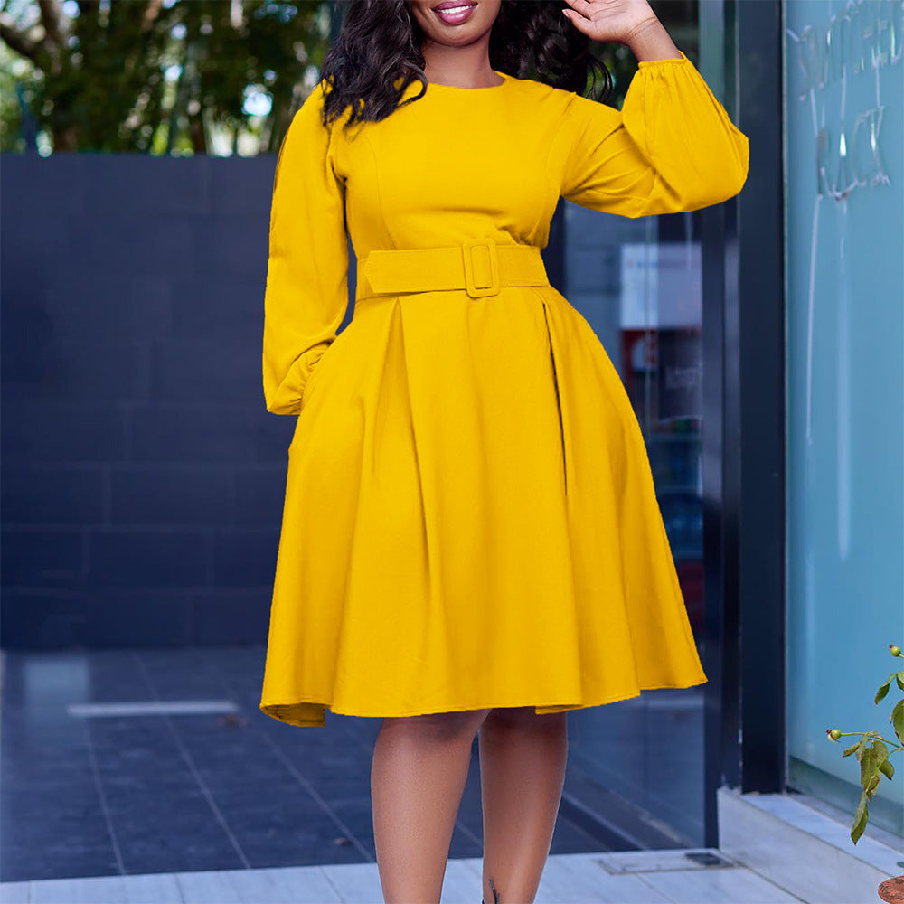 Women Dress Autumn and Winter Long Sleeve Elegant round Neck